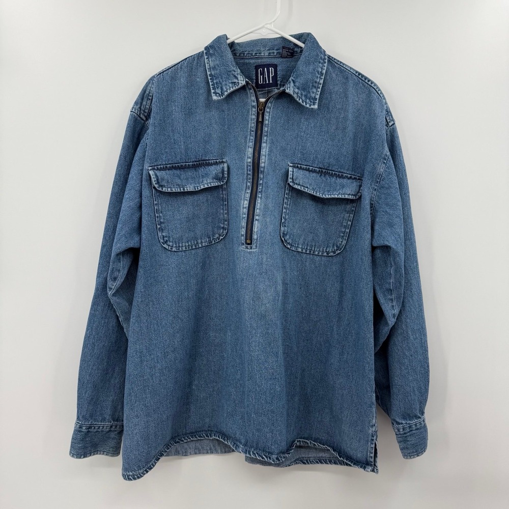 Gap vintage women's denim half zip heavy pockets size large western cowgirl